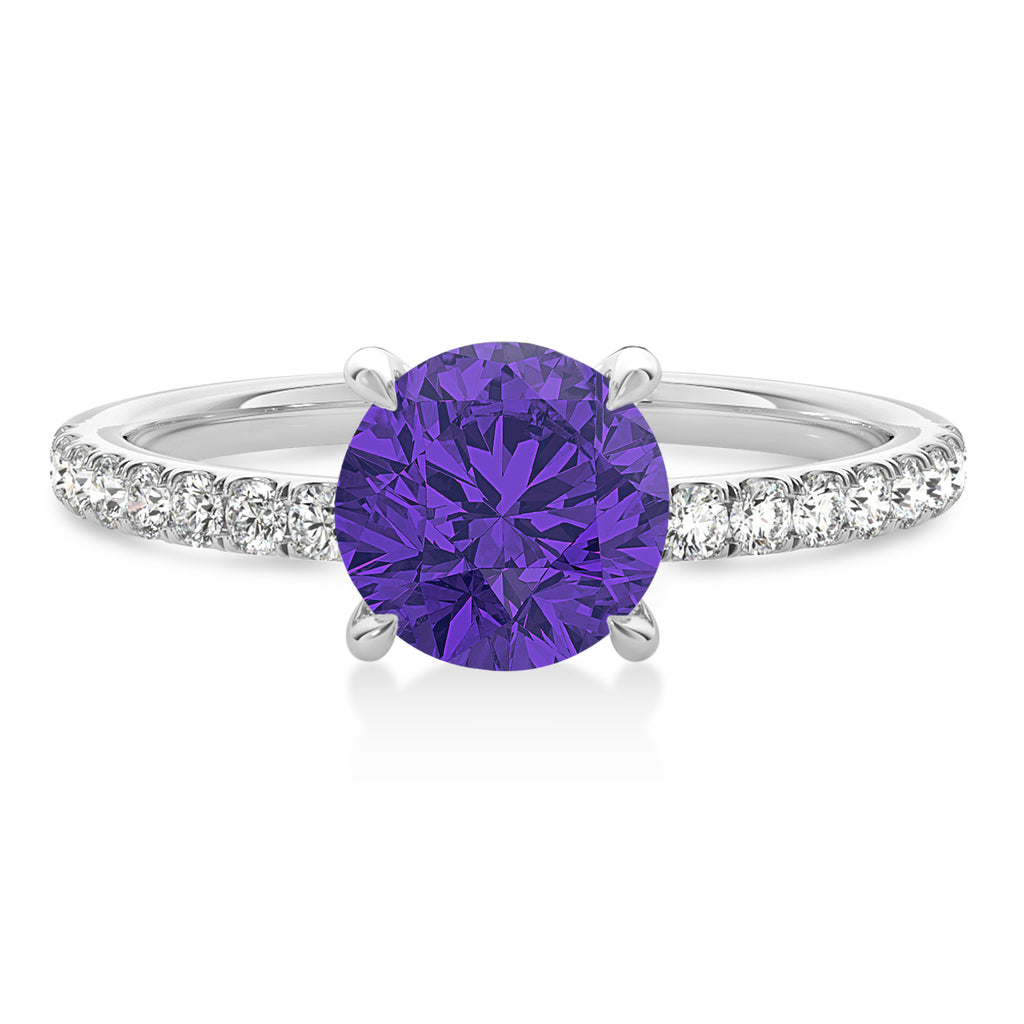Round Tanzanite & Diamond Single Row Hidden Halo Engagement Ring 18k White Gold (1.25ct)