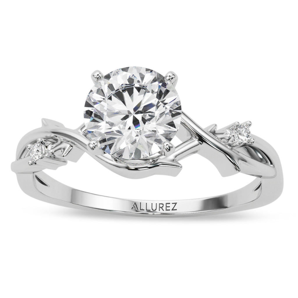 Diamond Vine Leaf Solitaire Engagement Ring 18K White Gold (0.02ct)