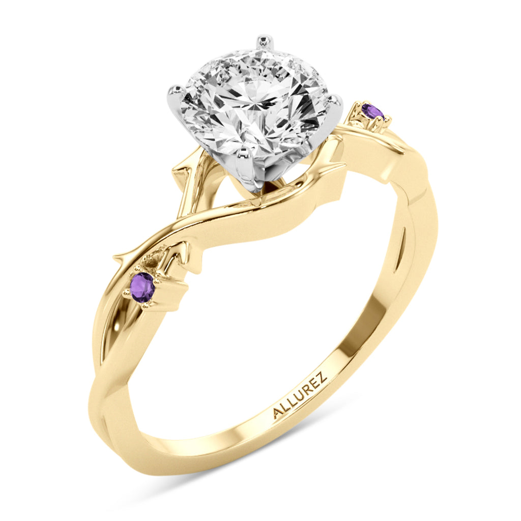 Amethyst Vine Leaf Solitaire Engagement Ring 14K Yellow Gold (0.02ct)