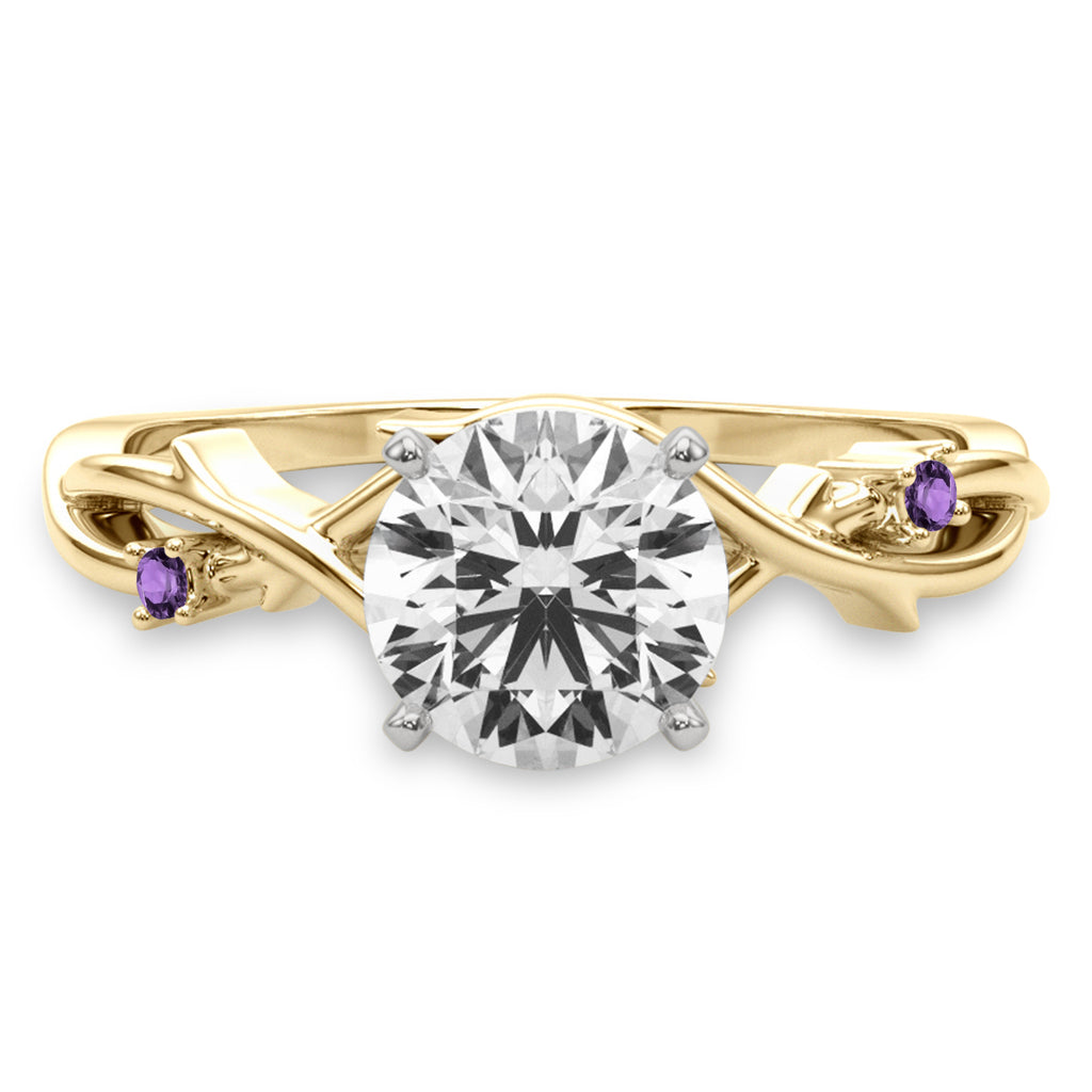 Amethyst Vine Leaf Solitaire Engagement Ring 14K Yellow Gold (0.02ct)
