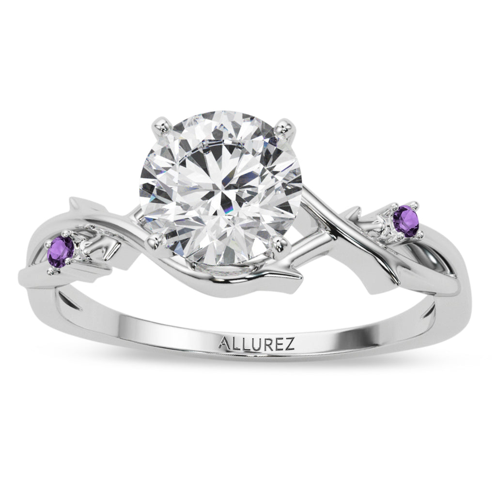 Amethyst Vine Leaf Solitaire Engagement Ring  in Platinum (0.02ct)
