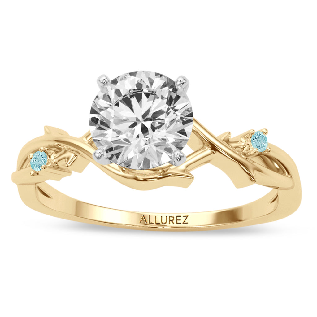 Aquamarine Vine Leaf Solitaire Engagement Ring 18K Yellow Gold (0.02ct)