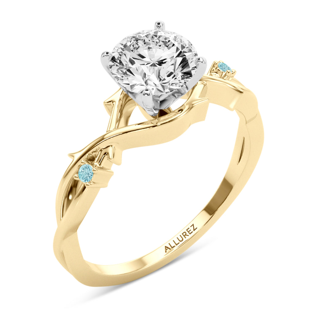 Aquamarine Vine Leaf Solitaire Engagement Ring 18K Yellow Gold (0.02ct)