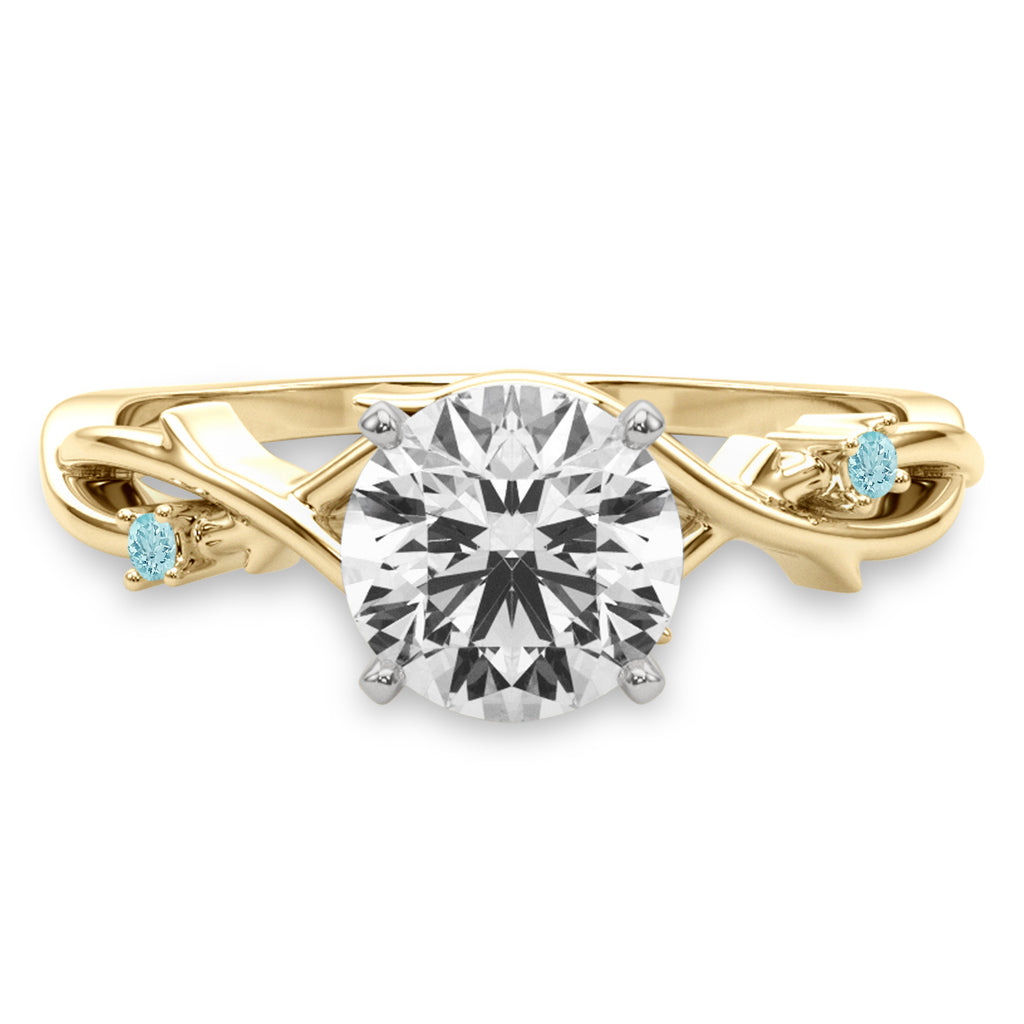 Aquamarine Vine Leaf Solitaire Engagement Ring 18K Yellow Gold (0.02ct)