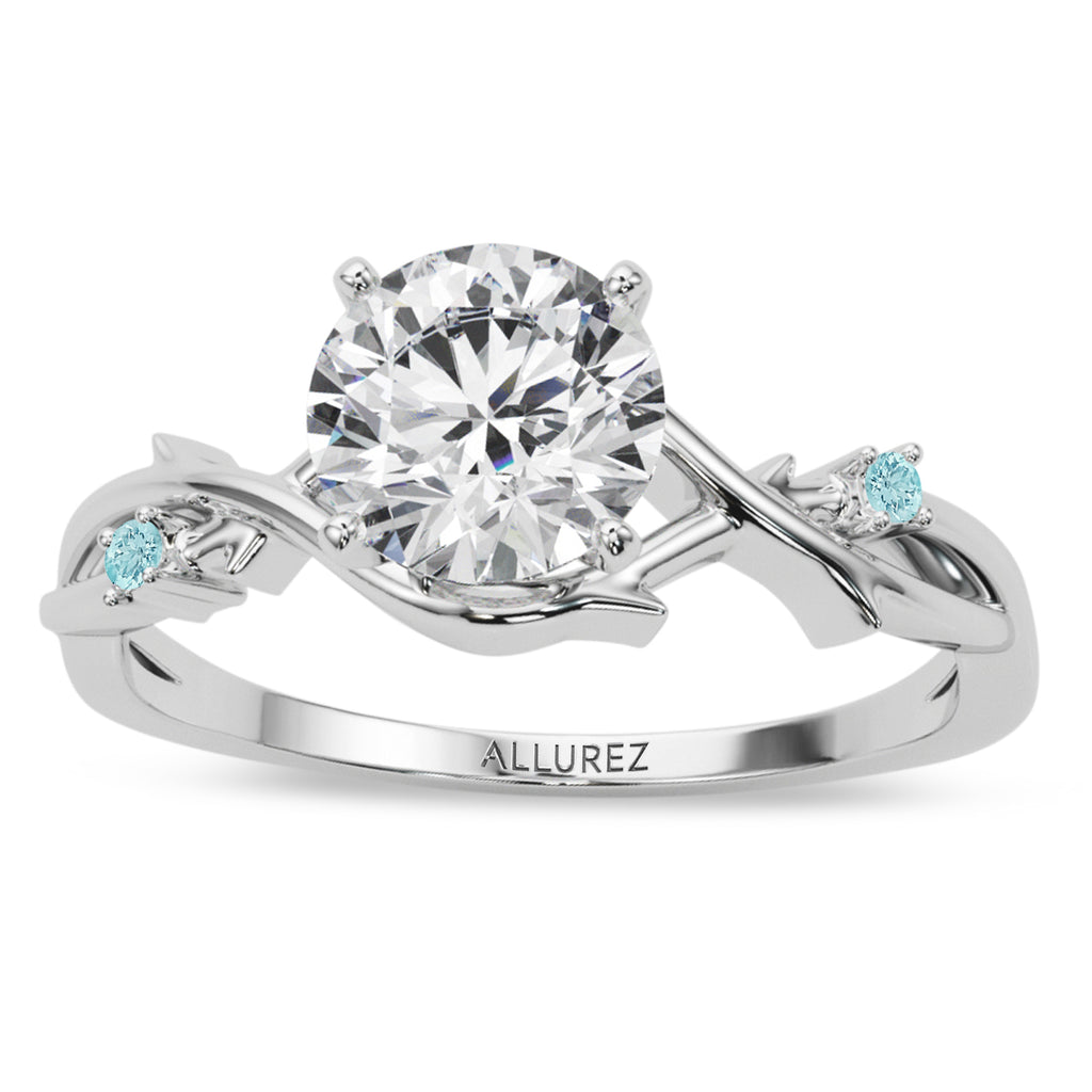 Aquamarine Vine Leaf Solitaire Engagement Ring  in Platinum (0.02ct)