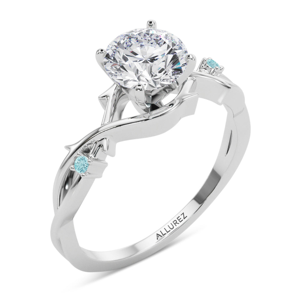 Aquamarine Vine Leaf Solitaire Engagement Ring  in Platinum (0.02ct)