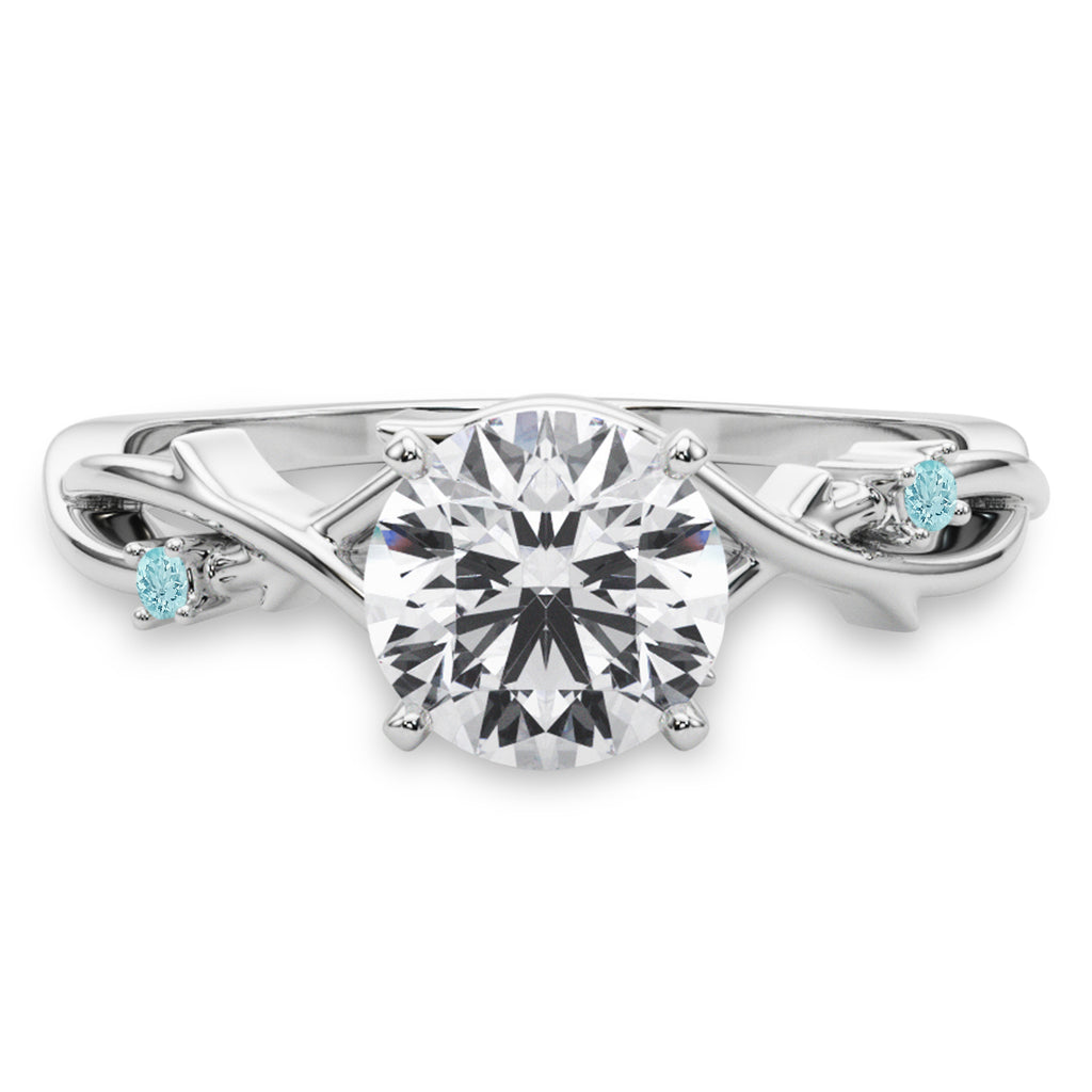 Aquamarine Vine Leaf Solitaire Engagement Ring  in Platinum (0.02ct)