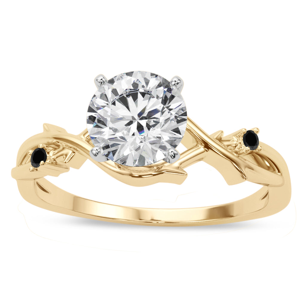 Black Diamond Vine Leaf Solitaire Engagement Ring 14K Yellow Gold (0.02ct)