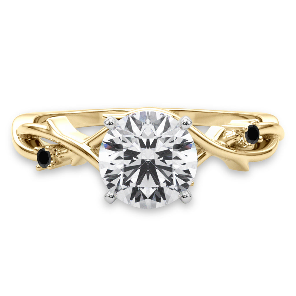 Black Diamond Vine Leaf Solitaire Engagement Ring 14K Yellow Gold (0.02ct)