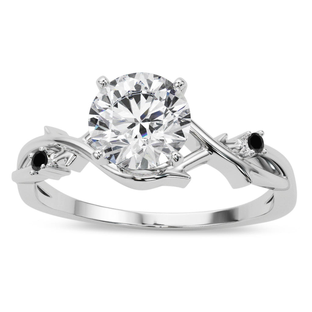 Black Diamond Vine Leaf Solitaire Engagement Ring 18K White Gold (0.02ct)