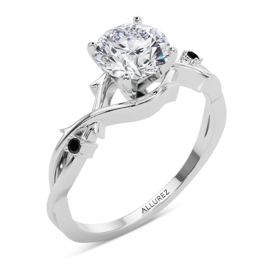 Black Diamond Vine Leaf Solitaire Engagement Ring 18K White Gold (0.02ct)