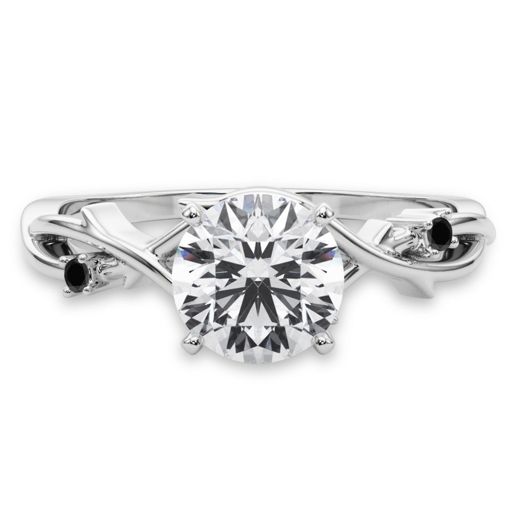 Black Diamond Vine Leaf Solitaire Engagement Ring 18K White Gold (0.02ct)