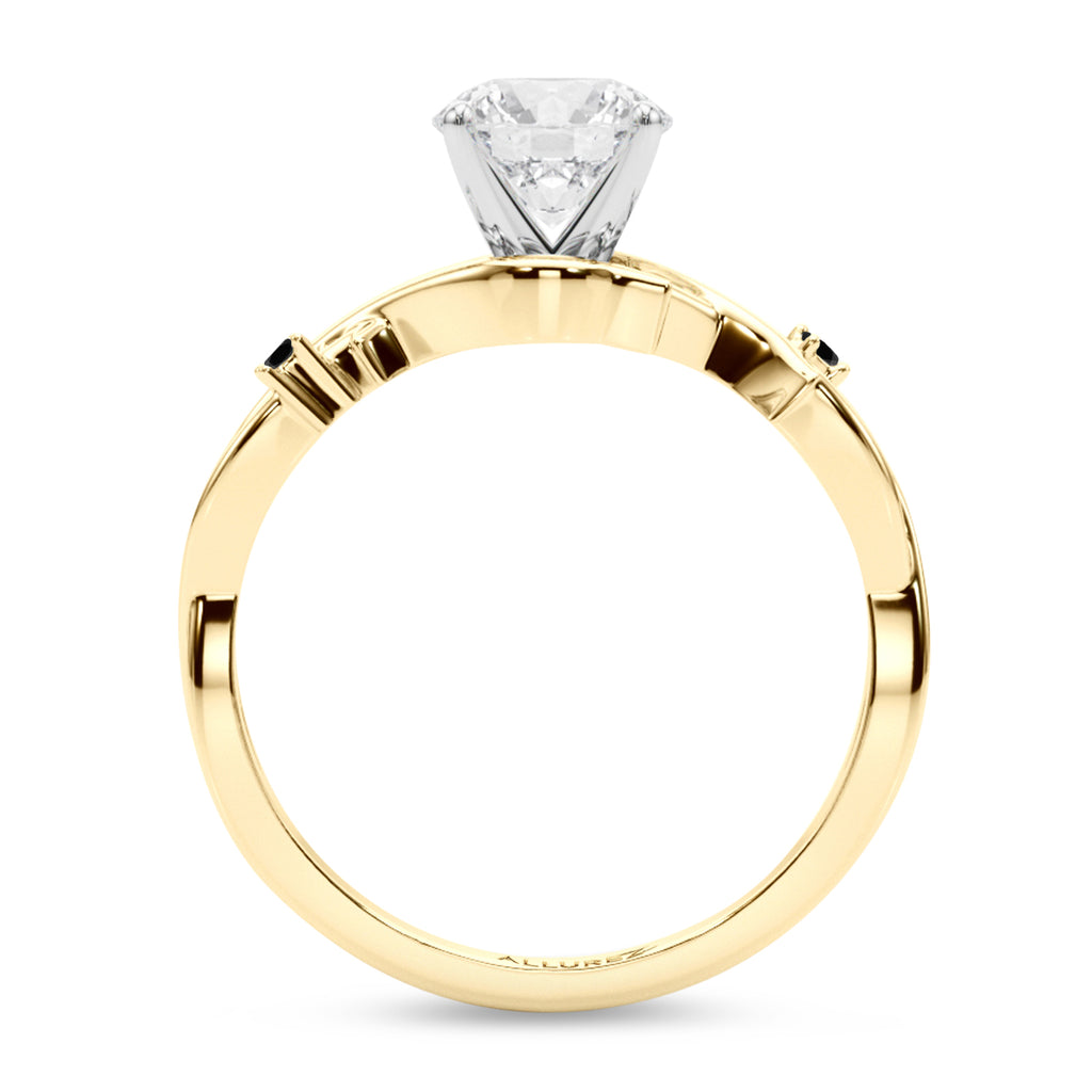 Black Diamond Vine Leaf Solitaire Engagement Ring 18K Yellow Gold (0.02ct)