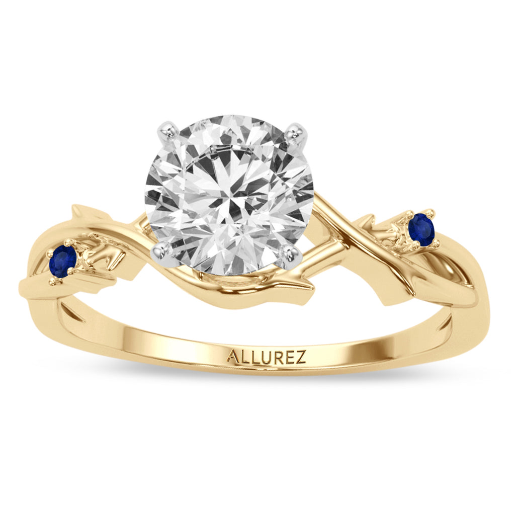 Blue Sapphire Vine Leaf Solitaire Engagement Ring 18K Yellow Gold (0.02ct)