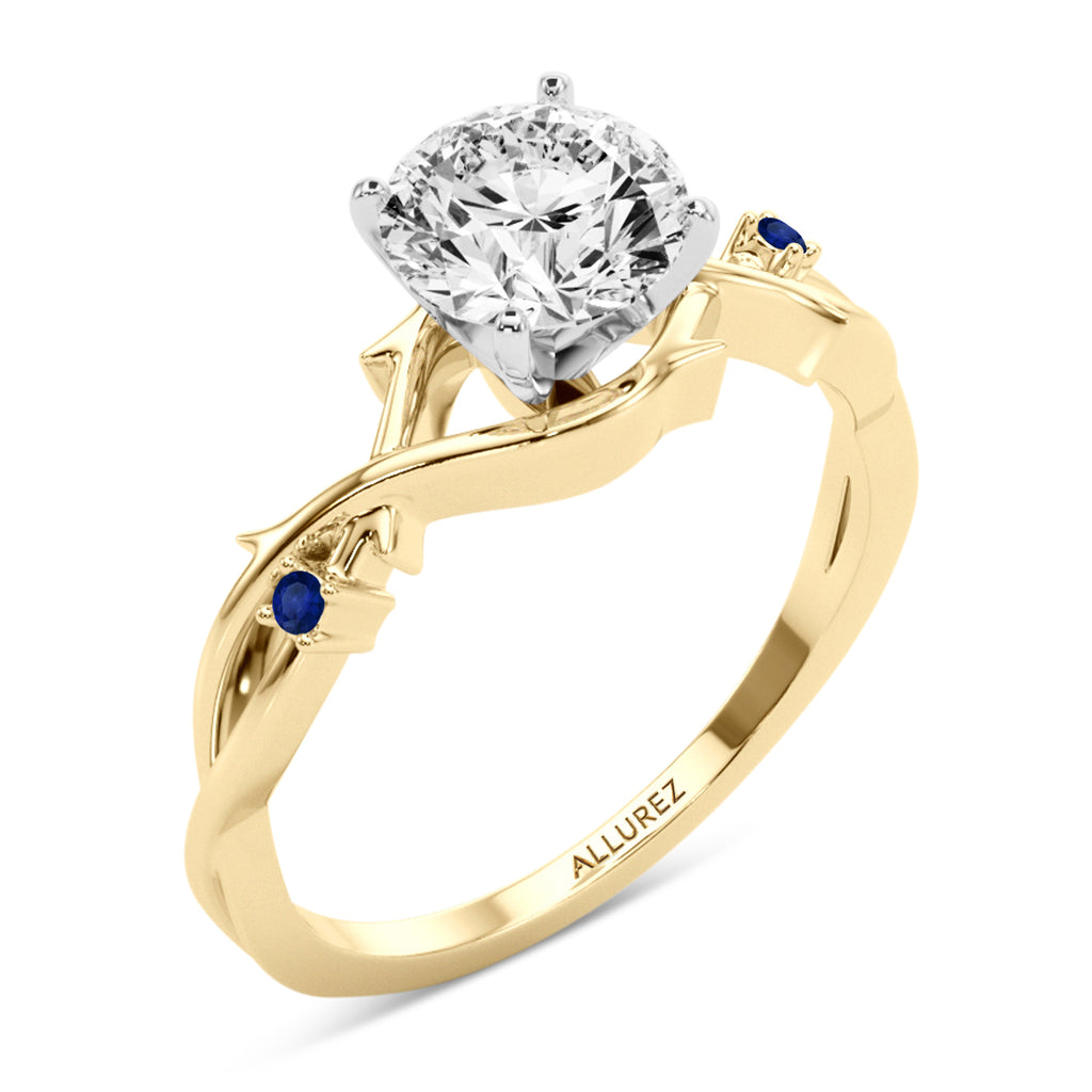 Blue Sapphire Vine Leaf Solitaire Engagement Ring 18K Yellow Gold (0.02ct)