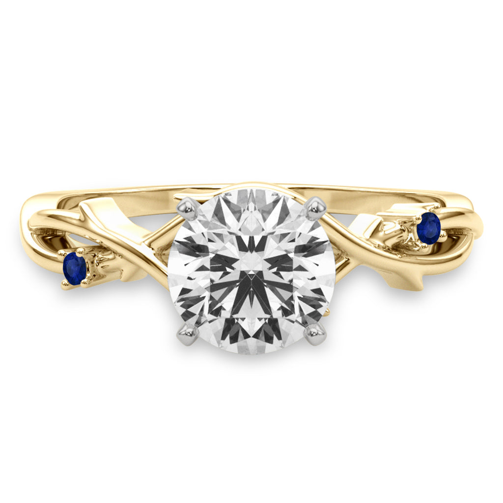 Blue Sapphire Vine Leaf Solitaire Engagement Ring 18K Yellow Gold (0.02ct)