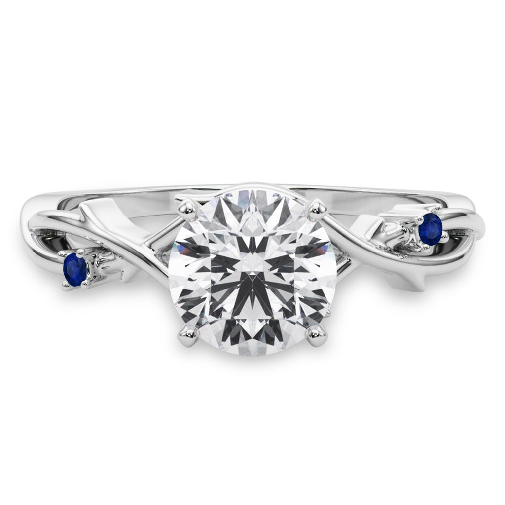 Blue Sapphire Vine Leaf Solitaire Engagement Ring in Palladium (0.02ct)