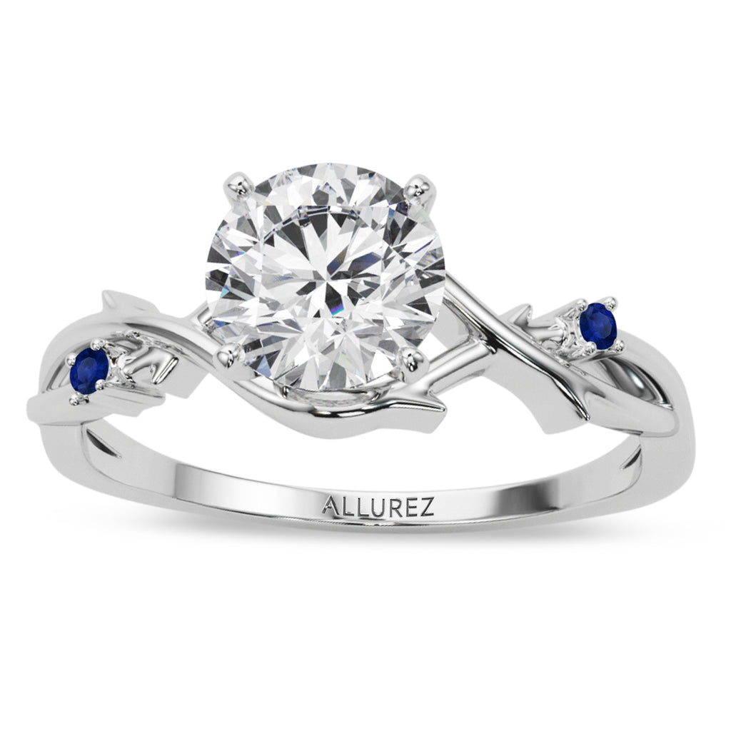 Blue Sapphire Vine Leaf Solitaire Engagement Ring  in Platinum (0.02ct)