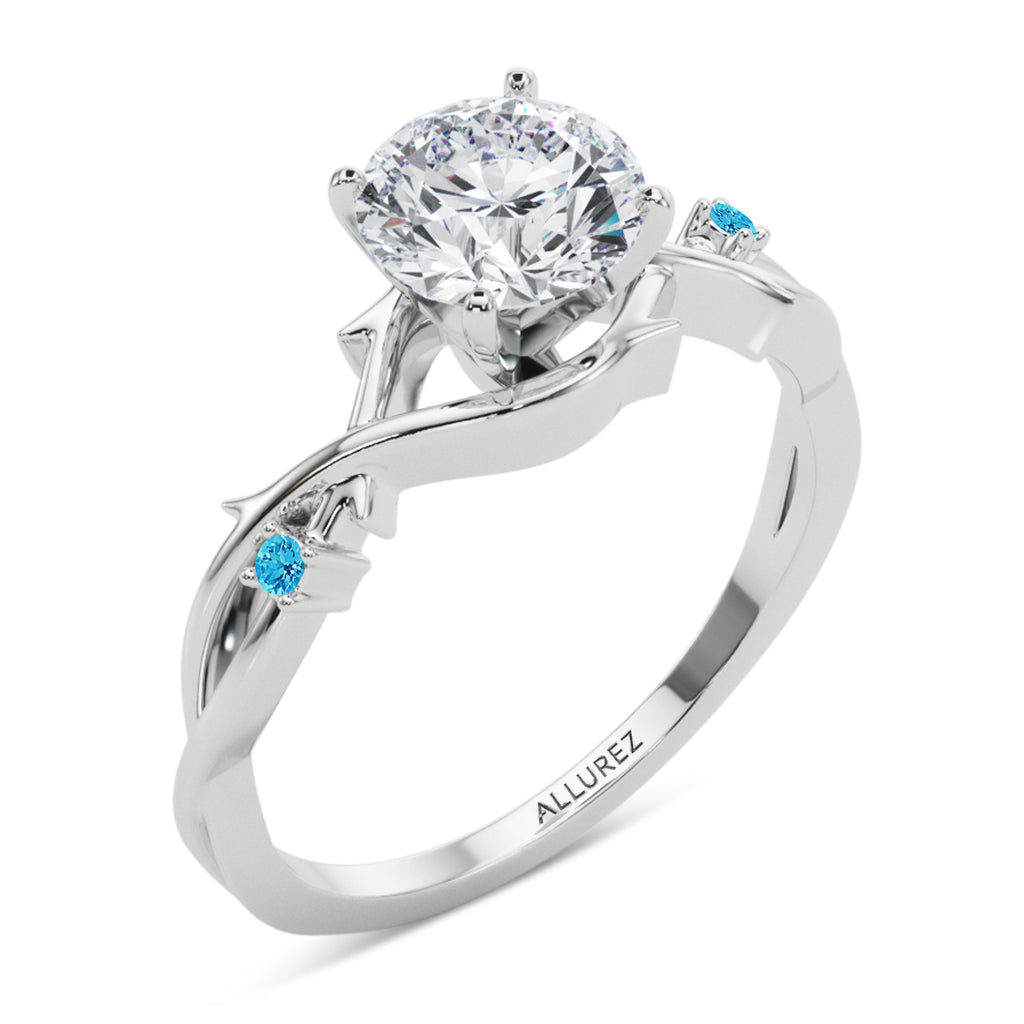 Blue Topaz Vine Leaf Solitaire Engagement Ring 14K White Gold (0.02ct)