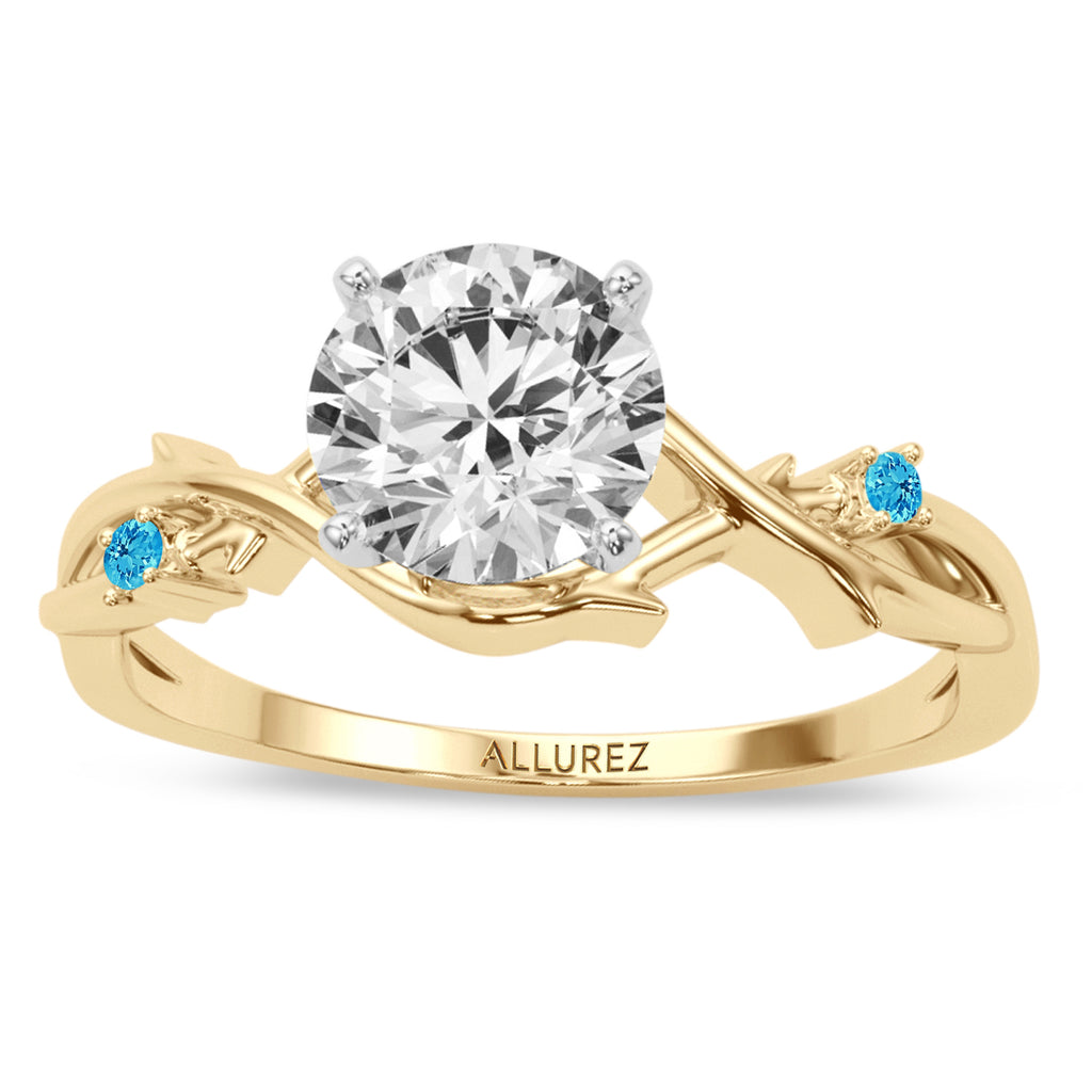 Blue Topaz Vine Leaf Solitaire Engagement Ring 14K Yellow Gold (0.02ct)