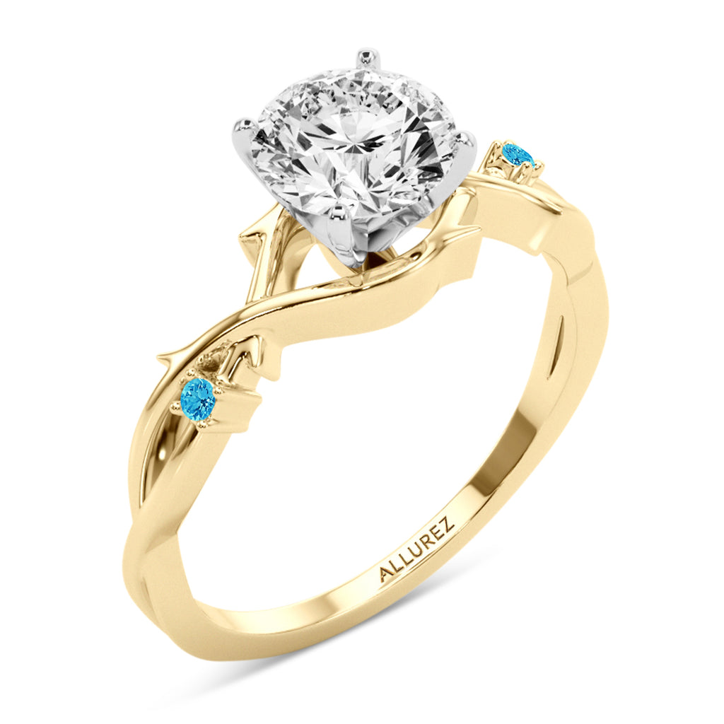 Blue Topaz Vine Leaf Solitaire Engagement Ring 14K Yellow Gold (0.02ct)