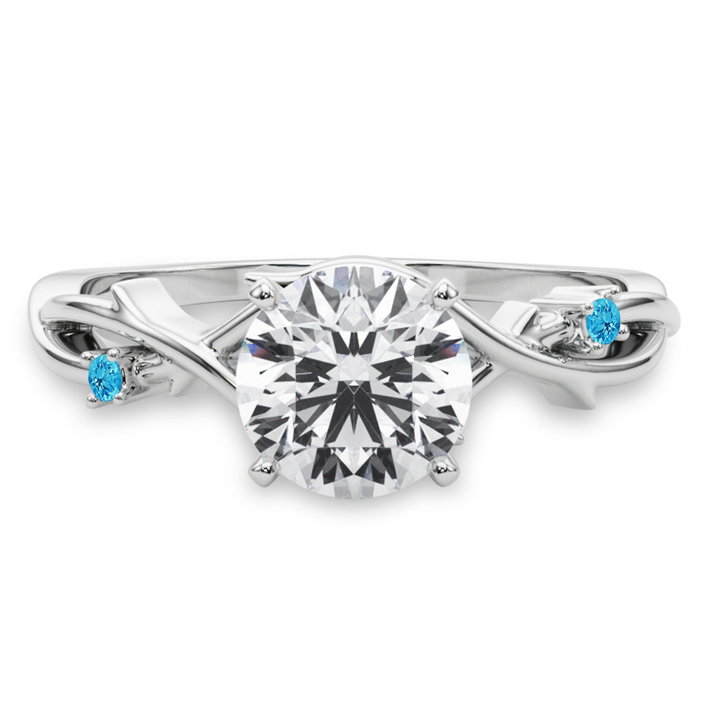 Blue Topaz Vine Leaf Solitaire Engagement Ring 18K White Gold (0.02ct)