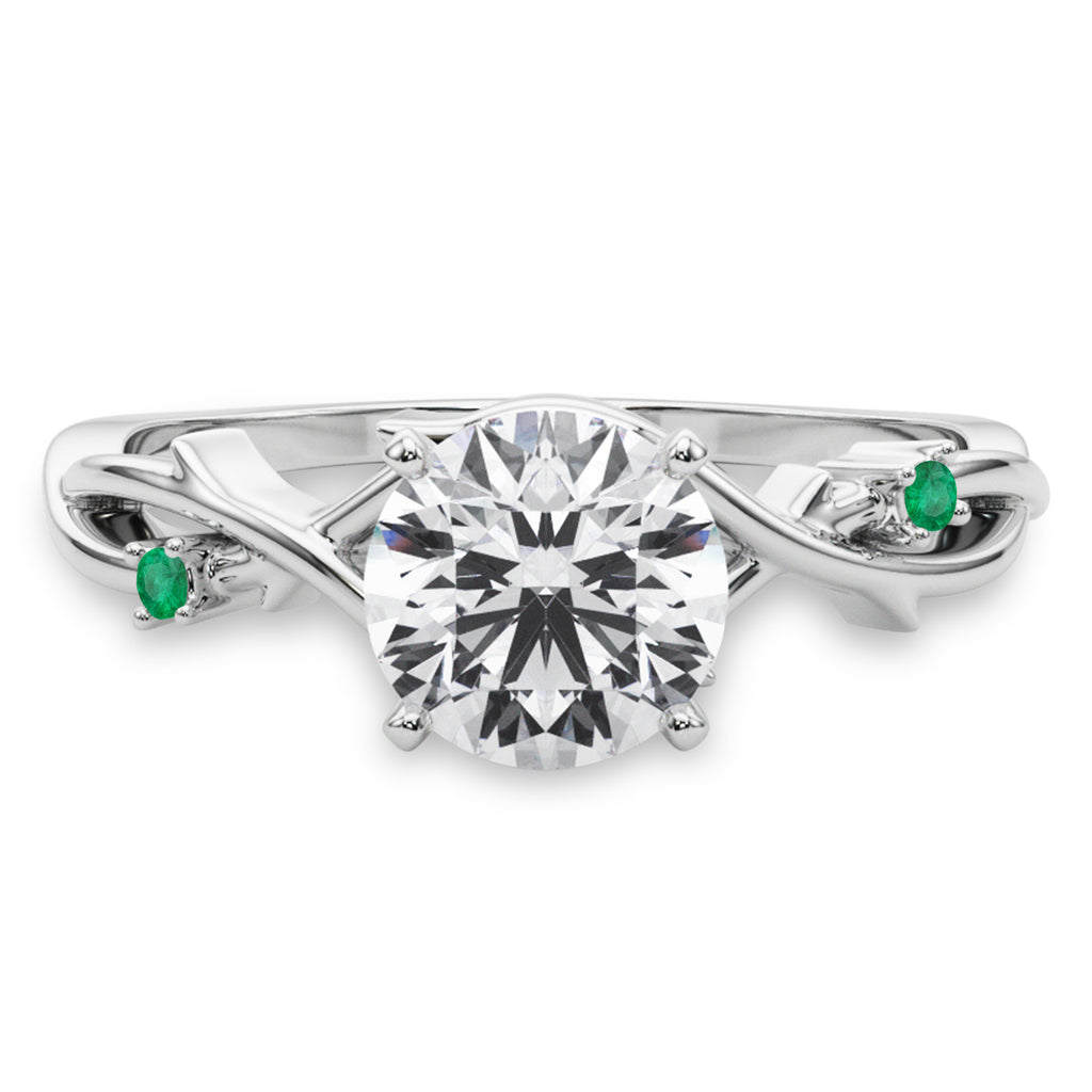 Emerald Vine Leaf Solitaire Engagement Ring 14K White Gold (0.02ct)