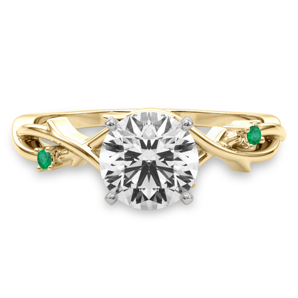 Emerald Vine Leaf Solitaire Engagement Ring 14K Yellow Gold (0.02ct)