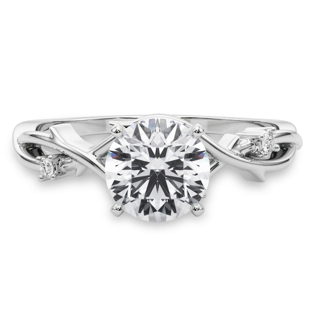 Lab Diamond Vine Leaf Solitaire Engagement Ring 18K White Gold (0.02ct)