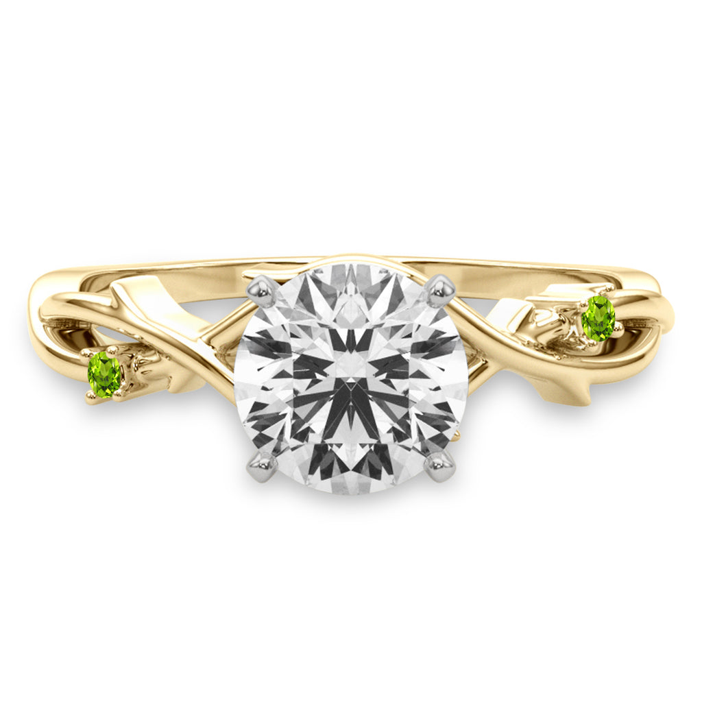 Peridot Vine Leaf Solitaire Engagement Ring 18K Yellow Gold (0.02ct)