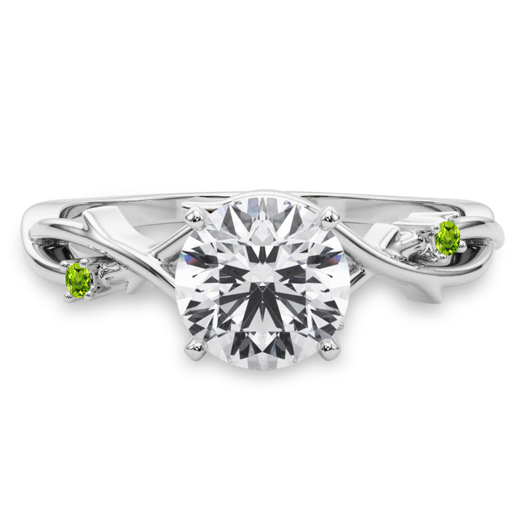 Peridot Vine Leaf Solitaire Engagement Ring in Palladium (0.02ct)