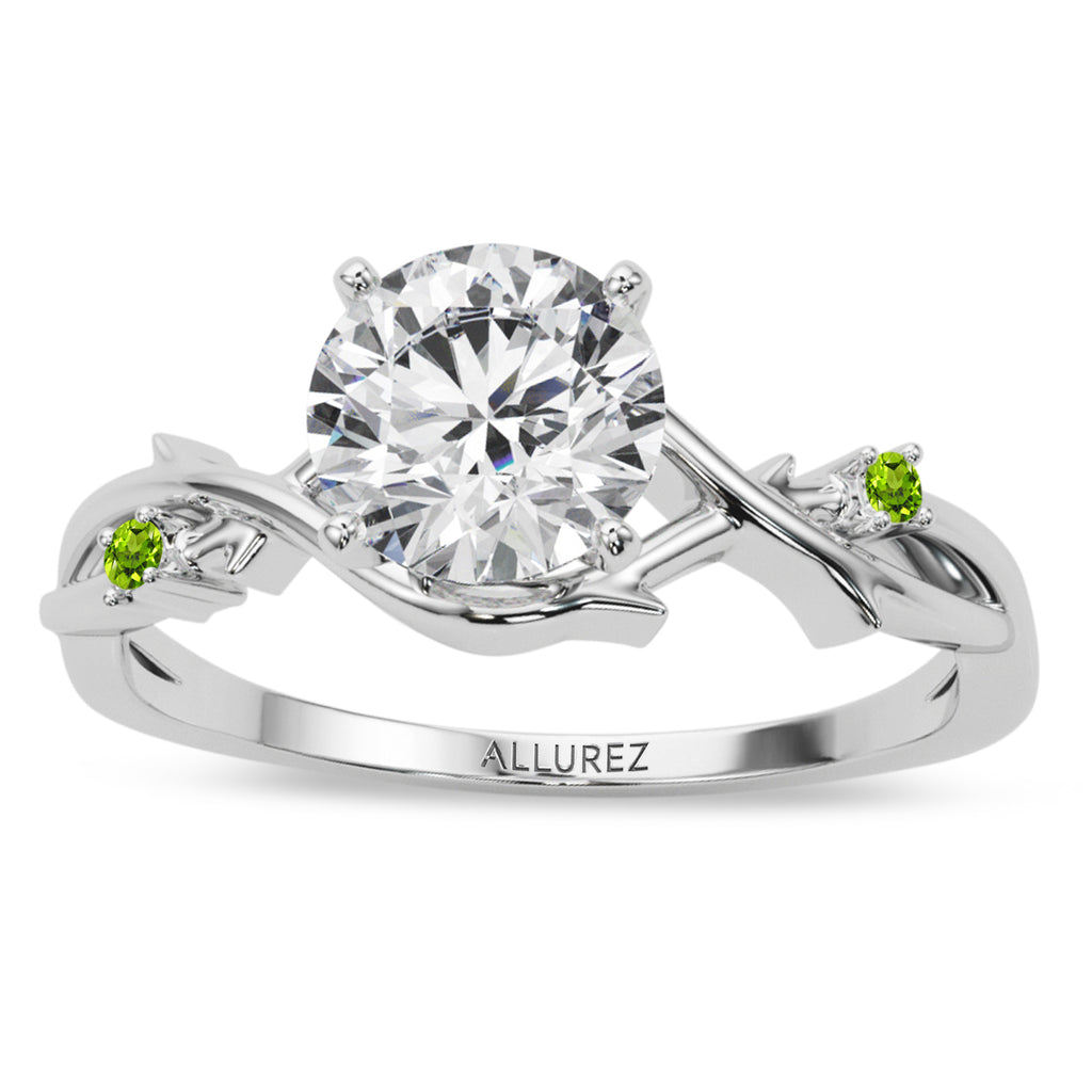 Peridot Vine Leaf Solitaire Engagement Ring  in Platinum (0.02ct)