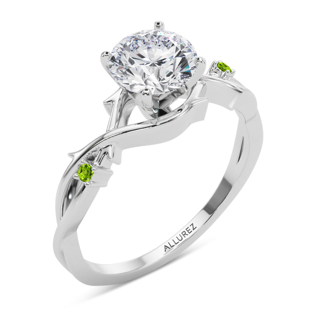 Peridot Vine Leaf Solitaire Engagement Ring  in Platinum (0.02ct)