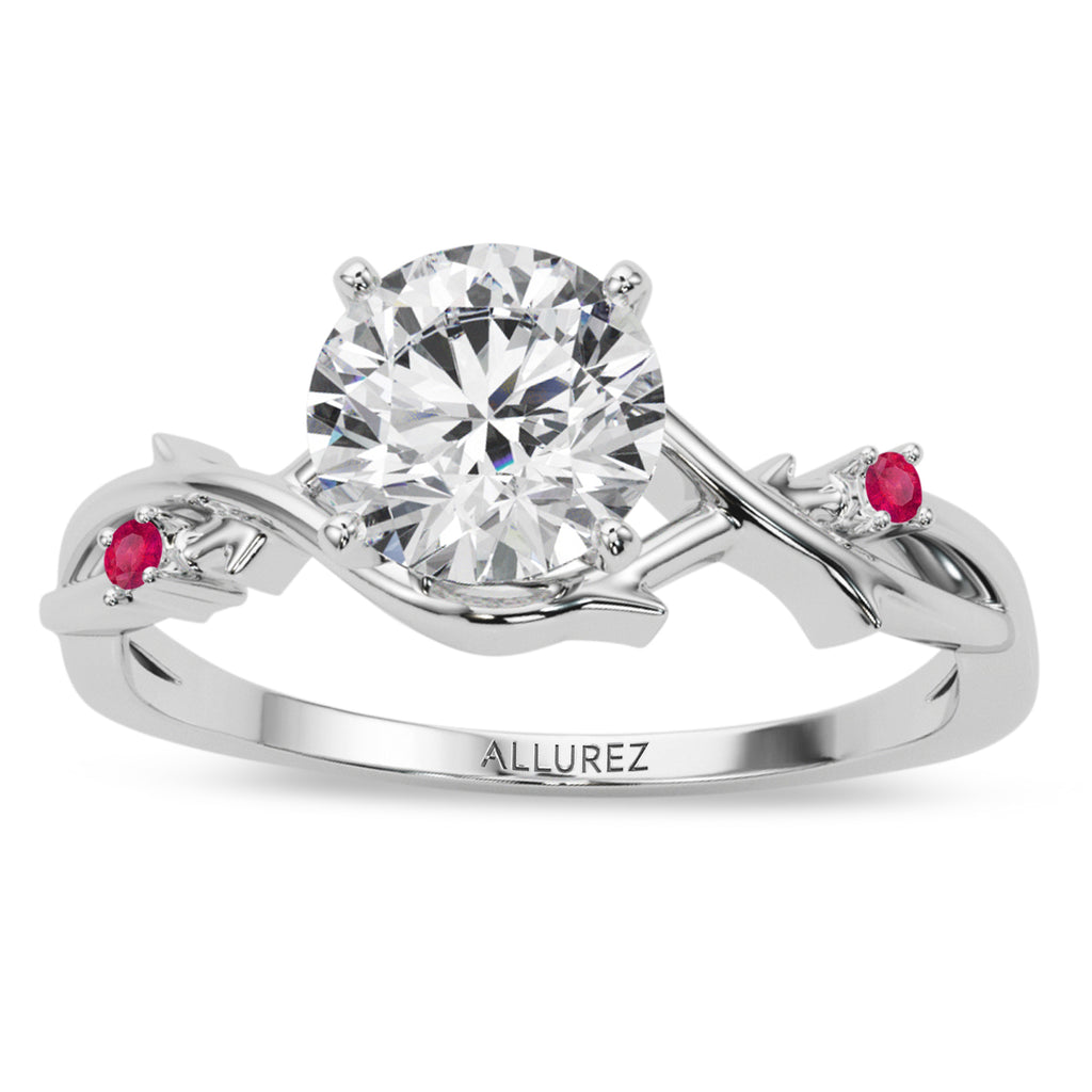 Ruby Vine Leaf Solitaire Engagement Ring 14K White Gold (0.02ct)