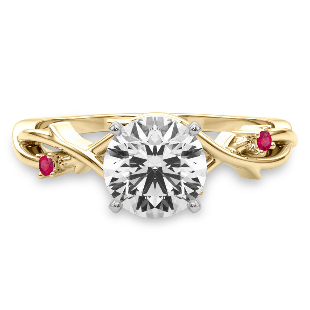 Ruby Vine Leaf Solitaire Engagement Ring 14K Yellow Gold (0.02ct)