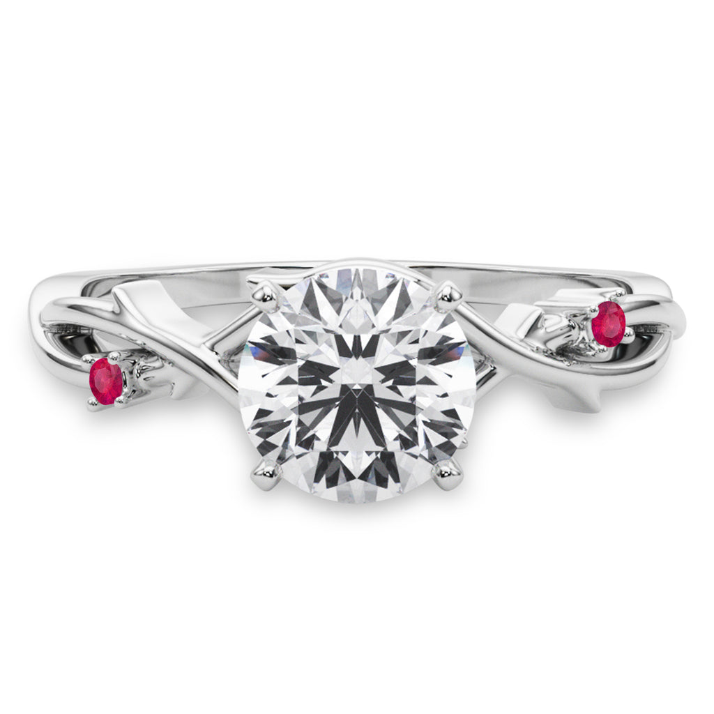 Ruby Vine Leaf Solitaire Engagement Ring 18K White Gold (0.02ct)