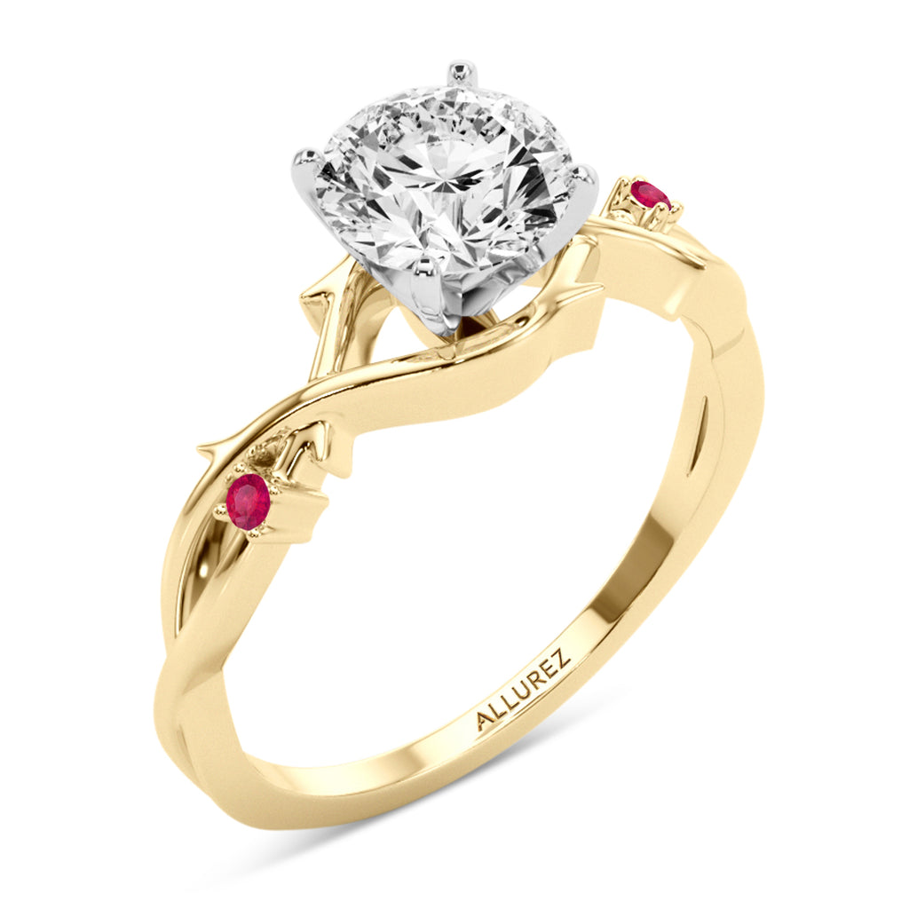Ruby Vine Leaf Solitaire Engagement Ring 18K Yellow Gold (0.02ct)