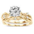 Round Diamond Vine Leaf Engagement Ring Bridal Set 14K Yellow Gold (0.05ct)
