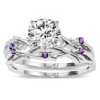 Round Amethyst Vine Leaf Engagement Ring Bridal Set in Palladium (0.05ct)
