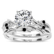 Black Diamond Vine Leaf Engagement Ring Bridal Set 14K White Gold (0.05ct)