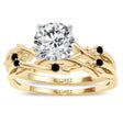 Black Diamond Vine Leaf Engagement Ring Bridal Set 18K Yellow Gold (0.05ct)