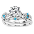 Round Blue Topaz Vine Leaf Engagement Ring Bridal Set 18K White Gold (0.05ct)
