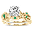 Round Emerald Vine Leaf Engagement Ring Bridal Set 18K Yellow Gold (0.05ct)