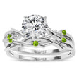 Round Peridot Vine Leaf Engagement Ring Bridal Set in Platinum (0.05ct)