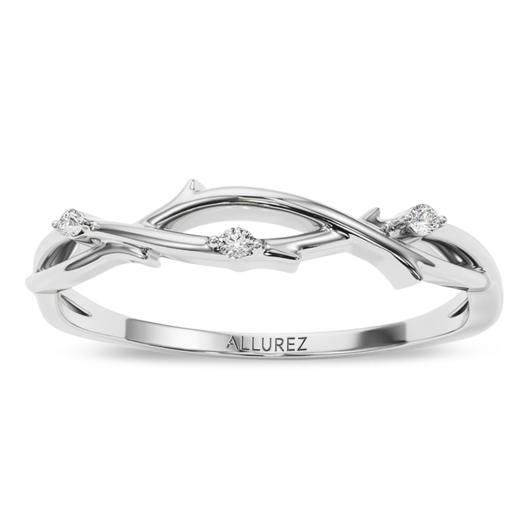 Diamond Vine Leaf Ring Wedding Band 14K White Gold (0.03ct)