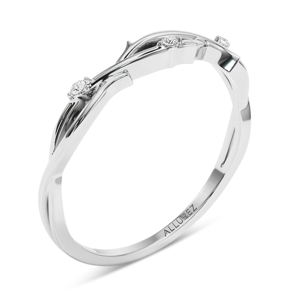 Diamond Vine Leaf Ring Wedding Band 14K White Gold (0.03ct)