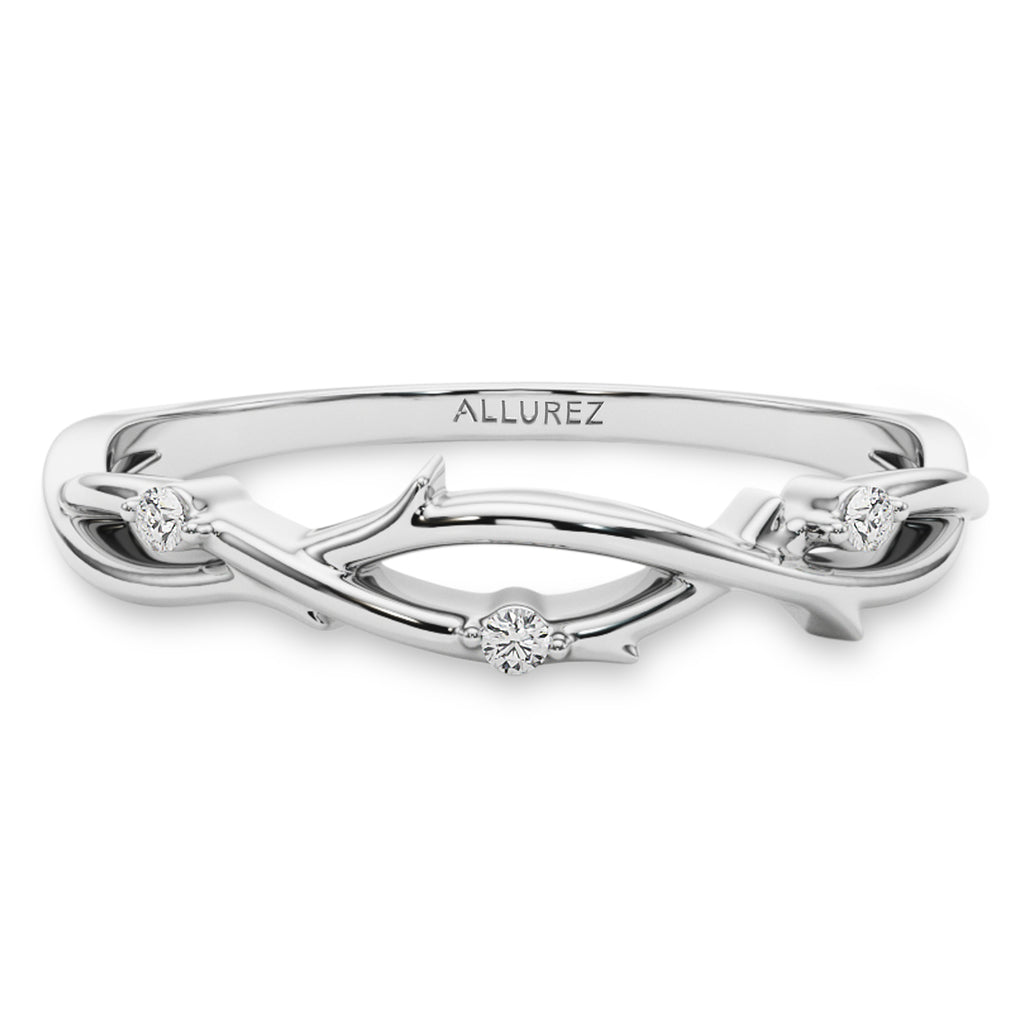 Diamond Vine Leaf Ring Wedding Band 14K White Gold (0.03ct)