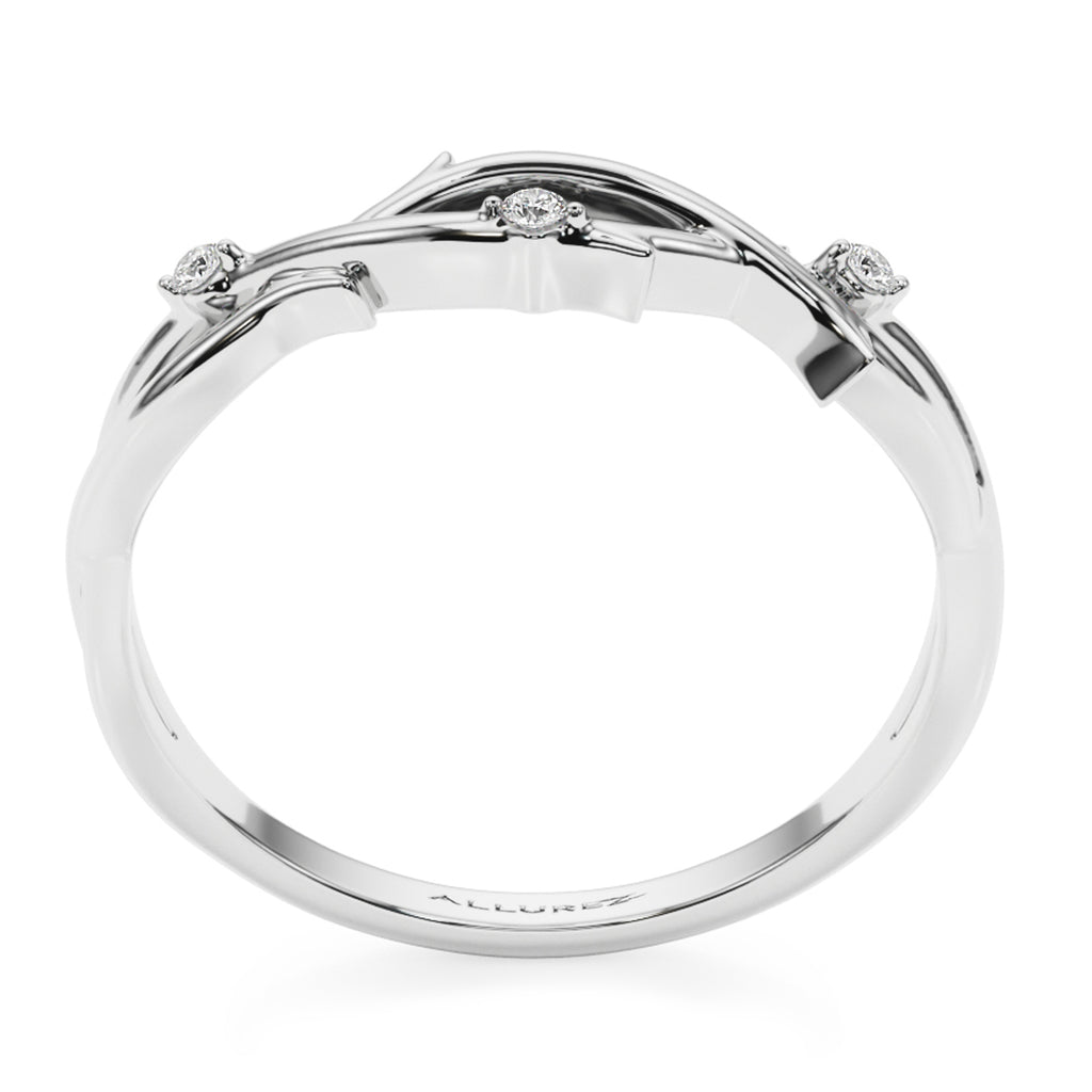 Diamond Vine Leaf Ring Wedding Band 14K White Gold (0.03ct)