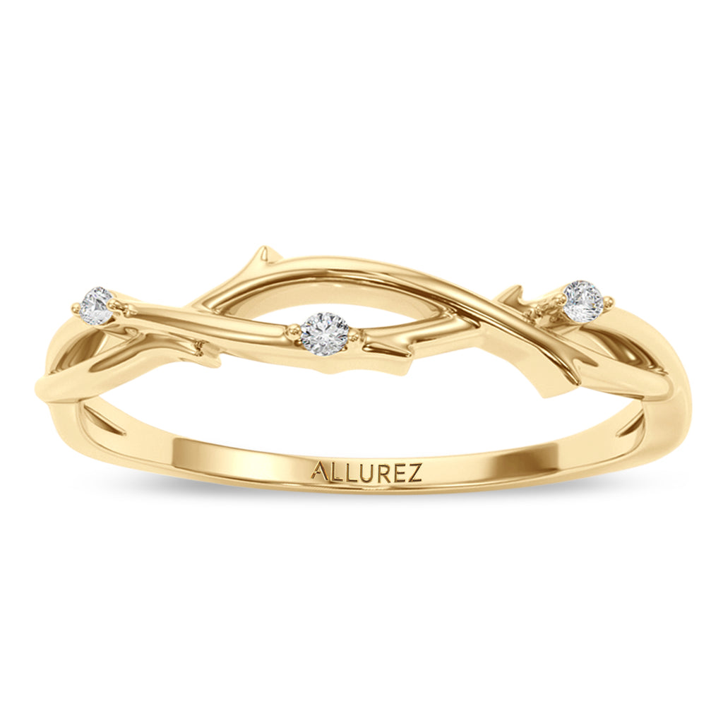 Diamond Vine Leaf Ring Wedding Band 14K Yellow Gold (0.03ct)