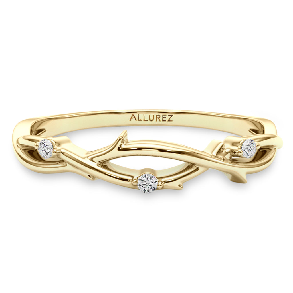 Diamond Vine Leaf Ring Wedding Band 14K Yellow Gold (0.03ct)